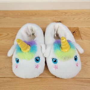 Kids' White Unicorn Slippers with Gold Horn (Size: XL 11-12)